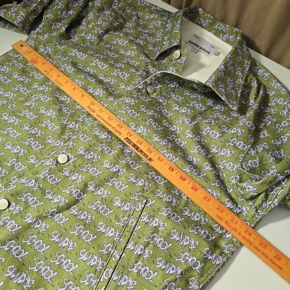 Sundae School Jacket Mens Large Green‎ Kale Denim Script Logo Button Streetwear - Picture 7 of 10